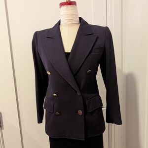 Saint Laurent Black Double-Breasted Blazer with Gold Buttons